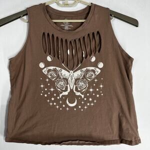 Organic Generation Tank Top Plus 1X Brown Butterfly Floral Fairy Grunge Distress